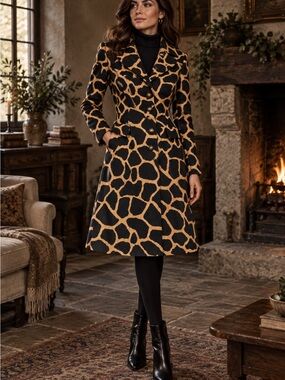 Cambridge Dry Goods Giraffe Print Long Sleeve coat - Black & Tan. New with tags